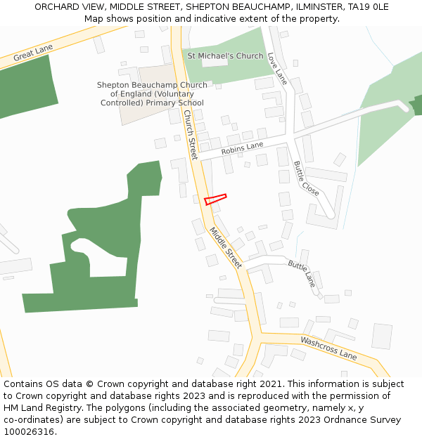 ORCHARD VIEW, MIDDLE STREET, SHEPTON BEAUCHAMP, ILMINSTER, TA19 0LE: Location map and indicative extent of plot