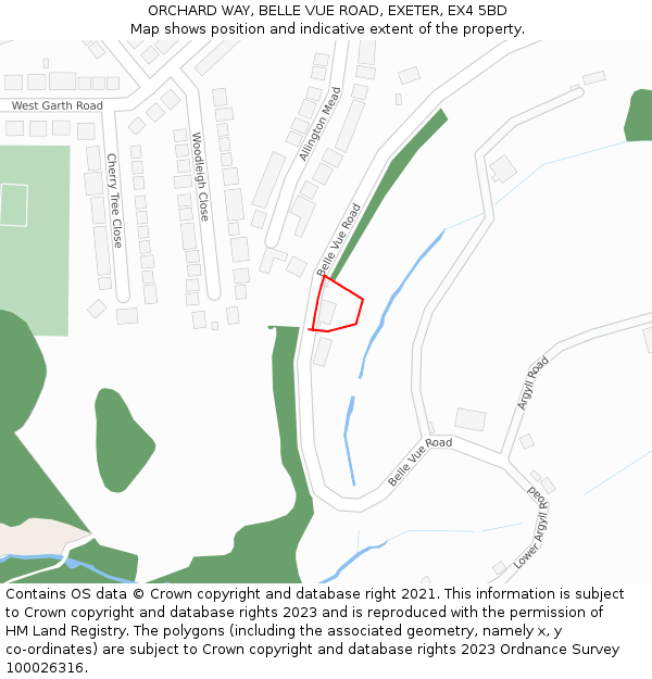 ORCHARD WAY, BELLE VUE ROAD, EXETER, EX4 5BD: Location map and indicative extent of plot