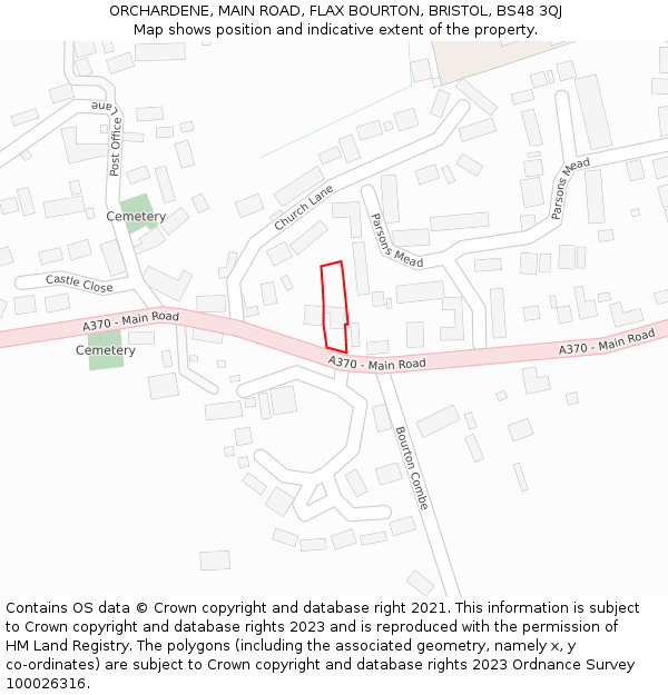 ORCHARDENE, MAIN ROAD, FLAX BOURTON, BRISTOL, BS48 3QJ: Location map and indicative extent of plot