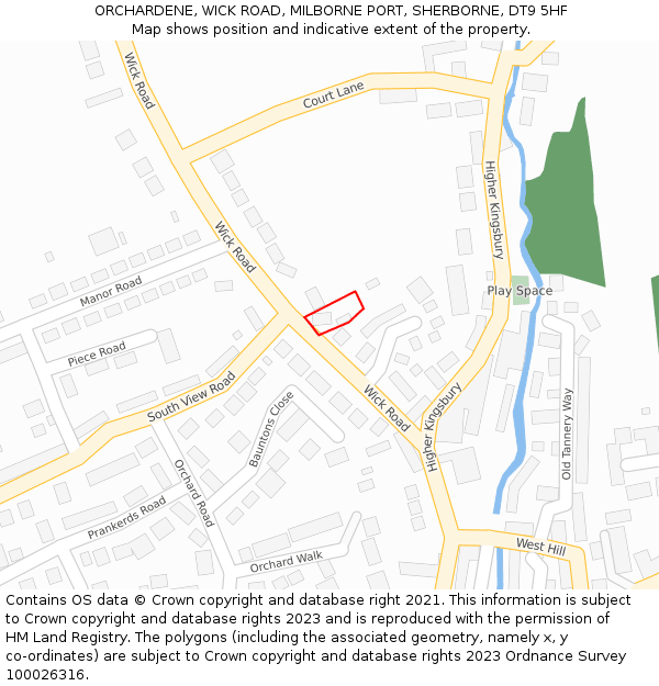 ORCHARDENE, WICK ROAD, MILBORNE PORT, SHERBORNE, DT9 5HF: Location map and indicative extent of plot