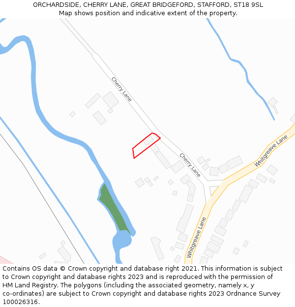 ORCHARDSIDE, CHERRY LANE, GREAT BRIDGEFORD, STAFFORD, ST18 9SL: Location map and indicative extent of plot