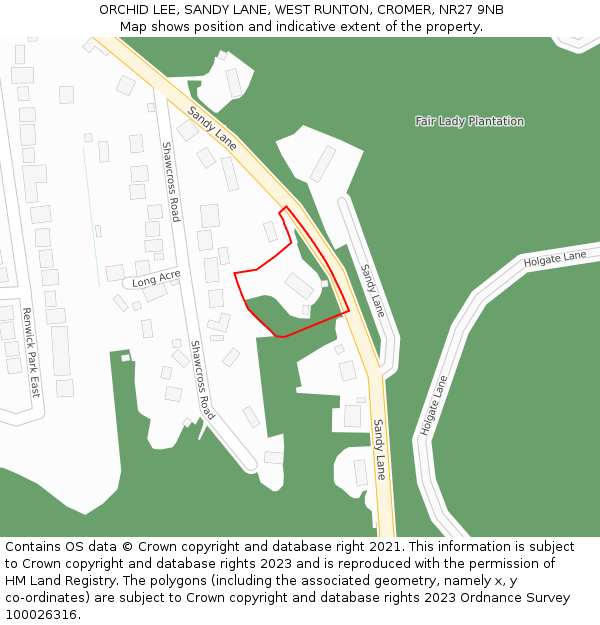 ORCHID LEE, SANDY LANE, WEST RUNTON, CROMER, NR27 9NB: Location map and indicative extent of plot