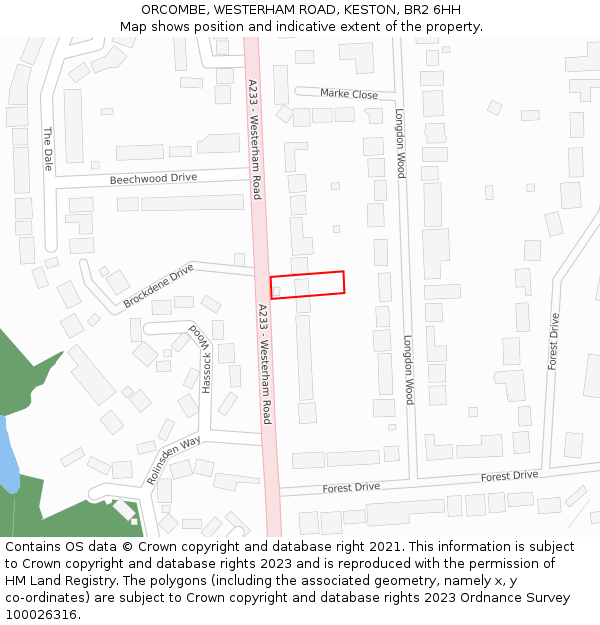 ORCOMBE, WESTERHAM ROAD, KESTON, BR2 6HH: Location map and indicative extent of plot