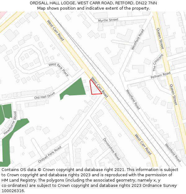 ORDSALL HALL LODGE, WEST CARR ROAD, RETFORD, DN22 7NN: Location map and indicative extent of plot