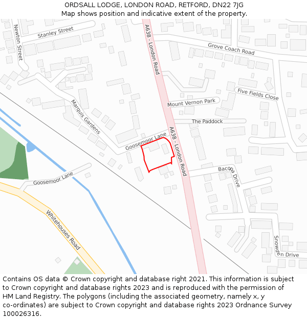ORDSALL LODGE, LONDON ROAD, RETFORD, DN22 7JG: Location map and indicative extent of plot