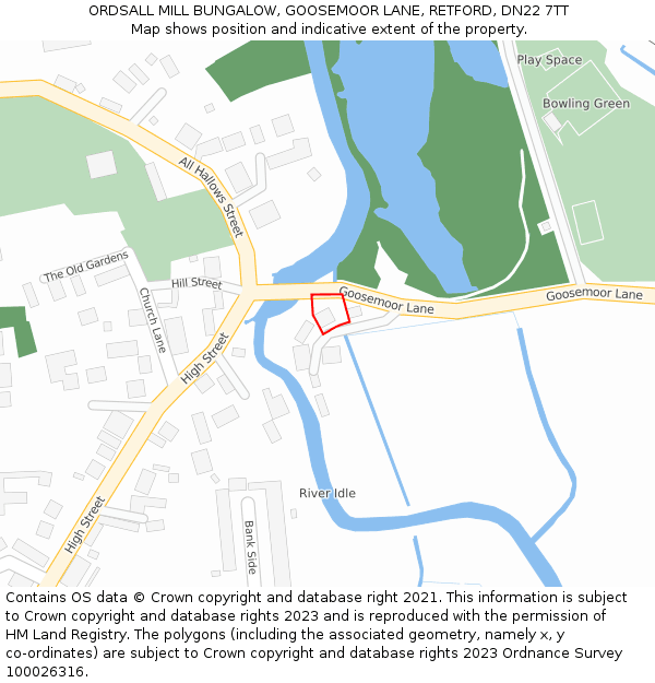 ORDSALL MILL BUNGALOW, GOOSEMOOR LANE, RETFORD, DN22 7TT: Location map and indicative extent of plot