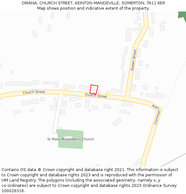 ORIANA, CHURCH STREET, KEINTON MANDEVILLE, SOMERTON, TA11 6ER: Location map and indicative extent of plot