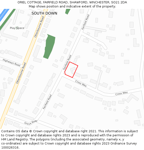 ORIEL COTTAGE, FAIRFIELD ROAD, SHAWFORD, WINCHESTER, SO21 2DA: Location map and indicative extent of plot