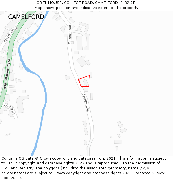 ORIEL HOUSE, COLLEGE ROAD, CAMELFORD, PL32 9TL: Location map and indicative extent of plot