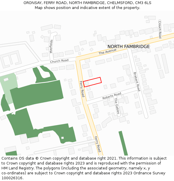 ORONSAY, FERRY ROAD, NORTH FAMBRIDGE, CHELMSFORD, CM3 6LS: Location map and indicative extent of plot