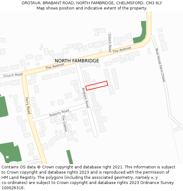 OROTAVA, BRABANT ROAD, NORTH FAMBRIDGE, CHELMSFORD, CM3 6LY: Location map and indicative extent of plot