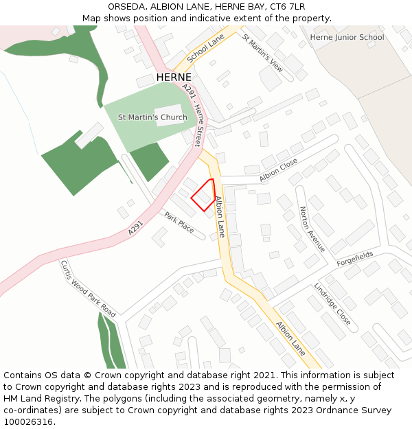 ORSEDA, ALBION LANE, HERNE BAY, CT6 7LR: Location map and indicative extent of plot