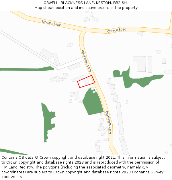 ORWELL, BLACKNESS LANE, KESTON, BR2 6HL: Location map and indicative extent of plot