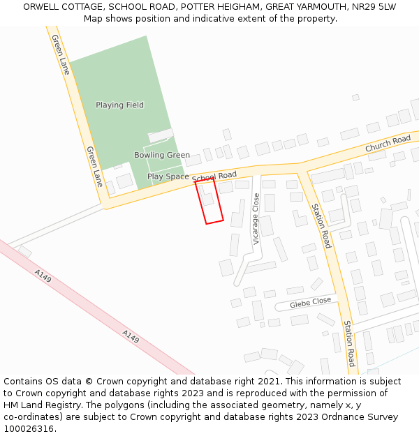 ORWELL COTTAGE, SCHOOL ROAD, POTTER HEIGHAM, GREAT YARMOUTH, NR29 5LW: Location map and indicative extent of plot