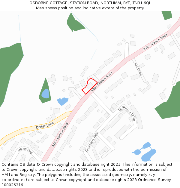 OSBORNE COTTAGE, STATION ROAD, NORTHIAM, RYE, TN31 6QL: Location map and indicative extent of plot