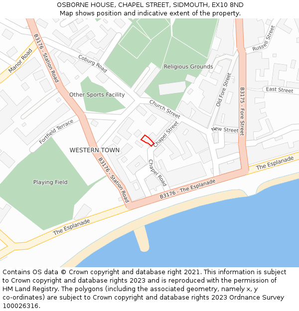 OSBORNE HOUSE, CHAPEL STREET, SIDMOUTH, EX10 8ND: Location map and indicative extent of plot