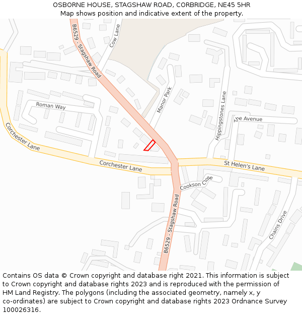 OSBORNE HOUSE, STAGSHAW ROAD, CORBRIDGE, NE45 5HR: Location map and indicative extent of plot