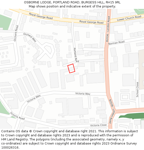 OSBORNE LODGE, PORTLAND ROAD, BURGESS HILL, RH15 9RL: Location map and indicative extent of plot