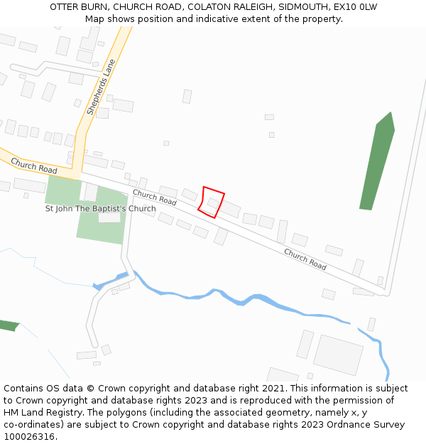 OTTER BURN, CHURCH ROAD, COLATON RALEIGH, SIDMOUTH, EX10 0LW: Location map and indicative extent of plot