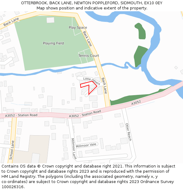 OTTERBROOK, BACK LANE, NEWTON POPPLEFORD, SIDMOUTH, EX10 0EY: Location map and indicative extent of plot