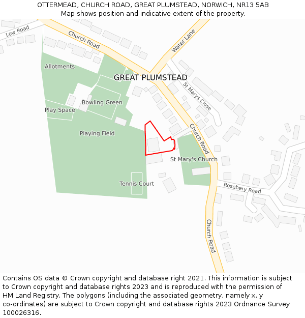 OTTERMEAD, CHURCH ROAD, GREAT PLUMSTEAD, NORWICH, NR13 5AB: Location map and indicative extent of plot