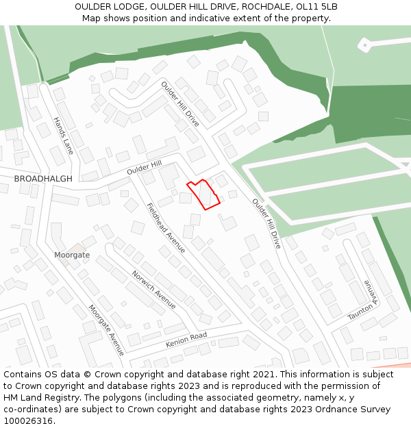OULDER LODGE, OULDER HILL DRIVE, ROCHDALE, OL11 5LB: Location map and indicative extent of plot