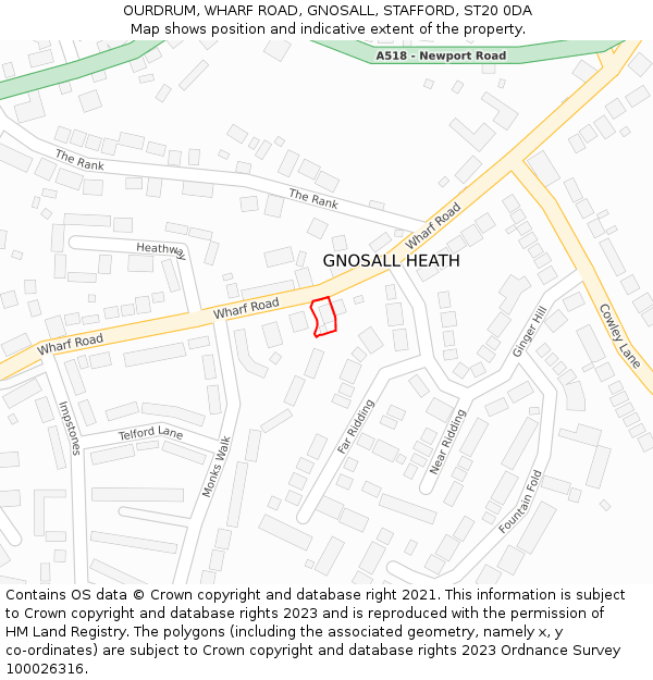 OURDRUM, WHARF ROAD, GNOSALL, STAFFORD, ST20 0DA: Location map and indicative extent of plot