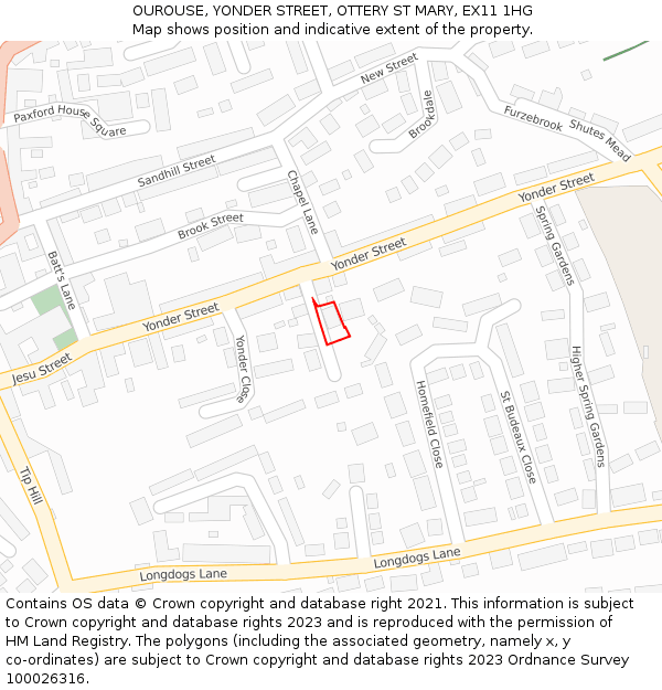 OUROUSE, YONDER STREET, OTTERY ST MARY, EX11 1HG: Location map and indicative extent of plot