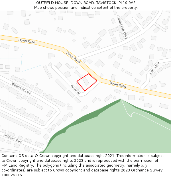 OUTFIELD HOUSE, DOWN ROAD, TAVISTOCK, PL19 9AF: Location map and indicative extent of plot