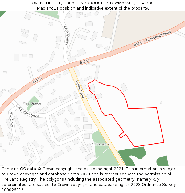 OVER THE HILL, GREAT FINBOROUGH, STOWMARKET, IP14 3BG: Location map and indicative extent of plot