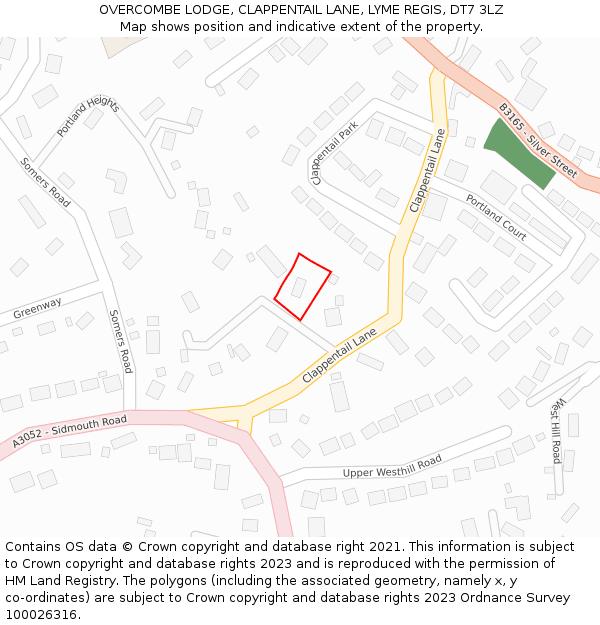 OVERCOMBE LODGE, CLAPPENTAIL LANE, LYME REGIS, DT7 3LZ: Location map and indicative extent of plot