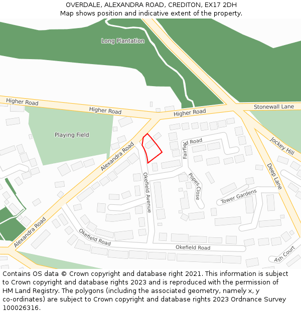 OVERDALE, ALEXANDRA ROAD, CREDITON, EX17 2DH: Location map and indicative extent of plot