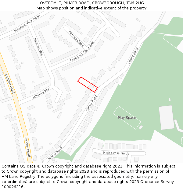 OVERDALE, PILMER ROAD, CROWBOROUGH, TN6 2UG: Location map and indicative extent of plot
