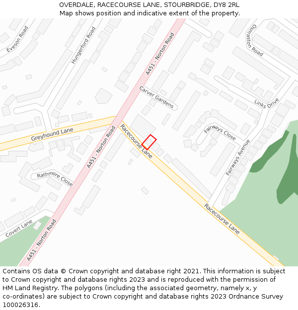 OVERDALE, RACECOURSE LANE, STOURBRIDGE, DY8 2RL: Location map and indicative extent of plot