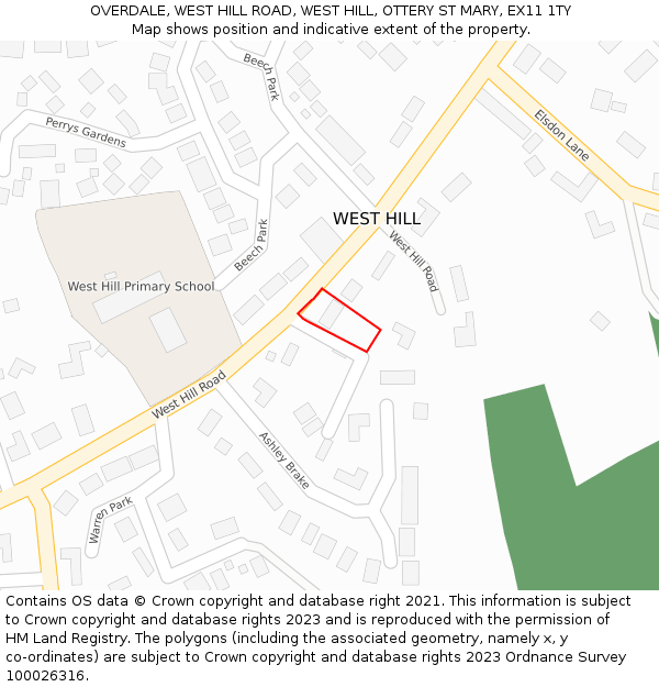 OVERDALE, WEST HILL ROAD, WEST HILL, OTTERY ST MARY, EX11 1TY: Location map and indicative extent of plot