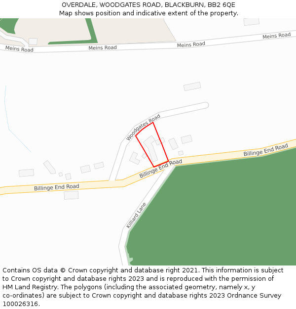OVERDALE, WOODGATES ROAD, BLACKBURN, BB2 6QE: Location map and indicative extent of plot