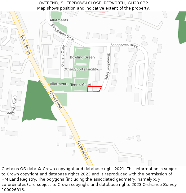 OVEREND, SHEEPDOWN CLOSE, PETWORTH, GU28 0BP: Location map and indicative extent of plot