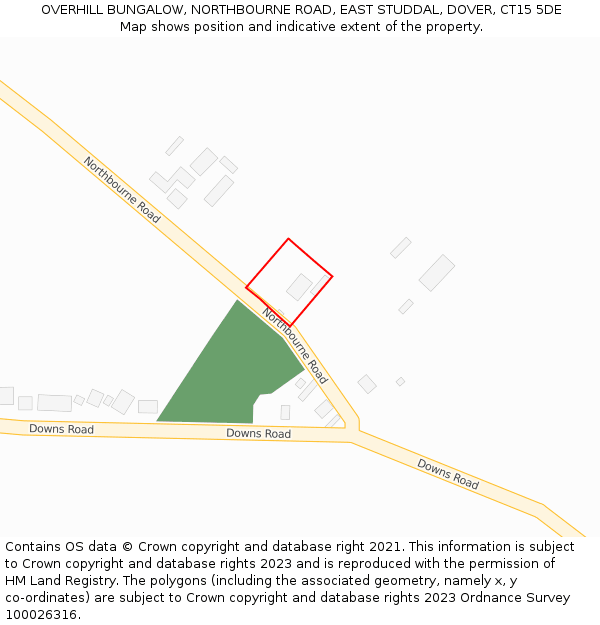 OVERHILL BUNGALOW, NORTHBOURNE ROAD, EAST STUDDAL, DOVER, CT15 5DE: Location map and indicative extent of plot