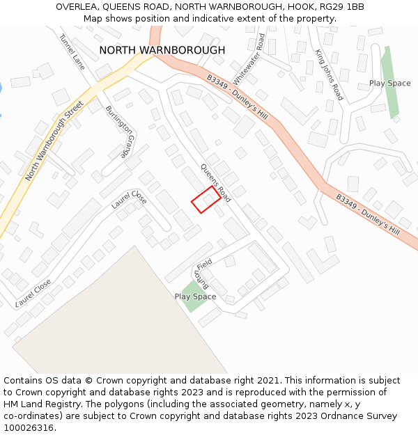 OVERLEA, QUEENS ROAD, NORTH WARNBOROUGH, HOOK, RG29 1BB: Location map and indicative extent of plot