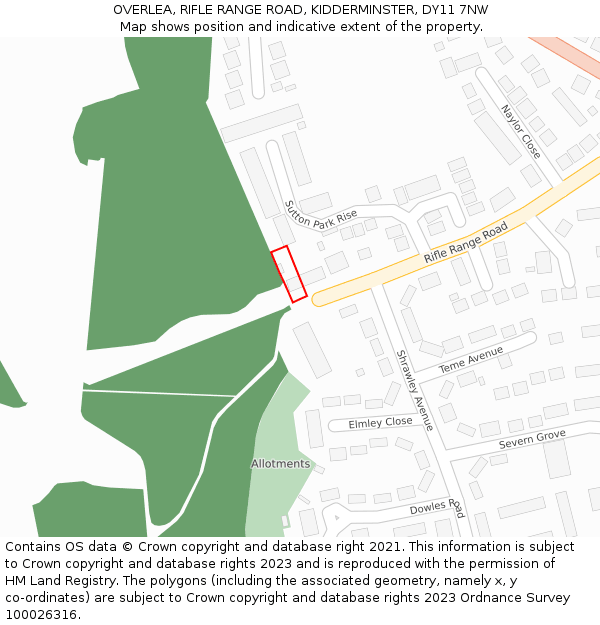 OVERLEA, RIFLE RANGE ROAD, KIDDERMINSTER, DY11 7NW: Location map and indicative extent of plot