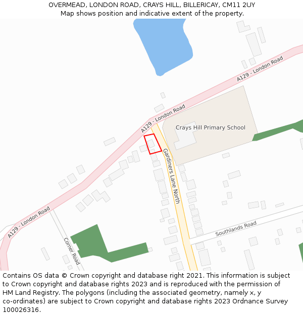 OVERMEAD, LONDON ROAD, CRAYS HILL, BILLERICAY, CM11 2UY: Location map and indicative extent of plot