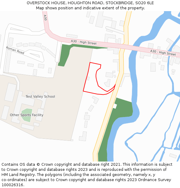 OVERSTOCK HOUSE, HOUGHTON ROAD, STOCKBRIDGE, SO20 6LE: Location map and indicative extent of plot