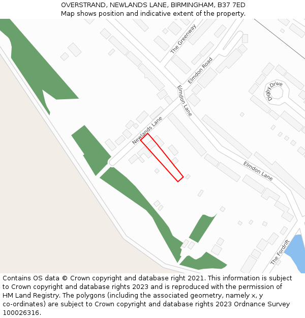 OVERSTRAND, NEWLANDS LANE, BIRMINGHAM, B37 7ED: Location map and indicative extent of plot