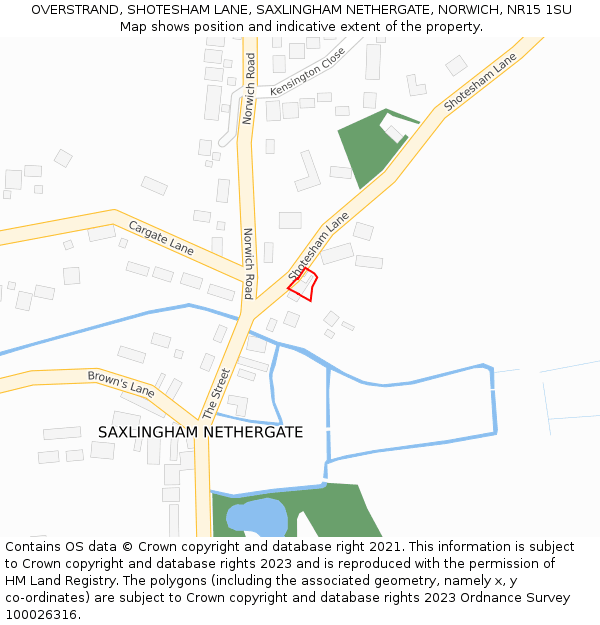 OVERSTRAND, SHOTESHAM LANE, SAXLINGHAM NETHERGATE, NORWICH, NR15 1SU: Location map and indicative extent of plot