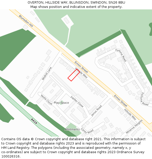 OVERTON, HILLSIDE WAY, BLUNSDON, SWINDON, SN26 8BU: Location map and indicative extent of plot