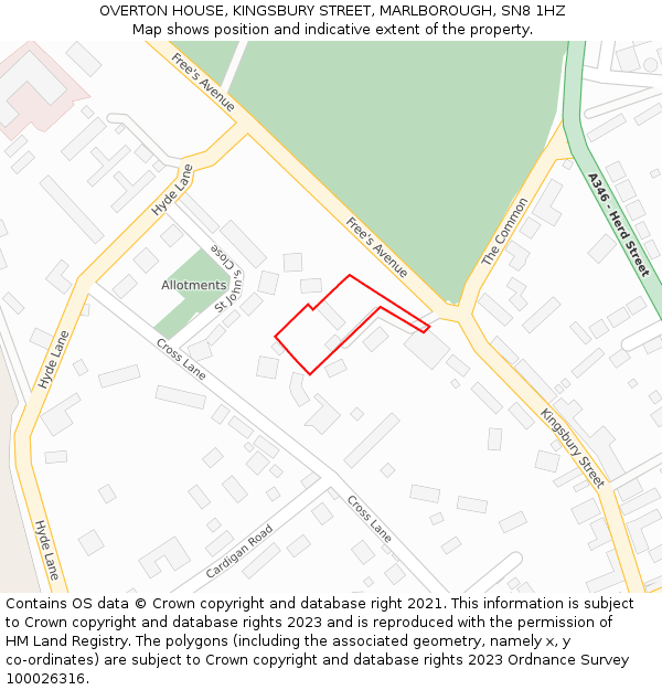 OVERTON HOUSE, KINGSBURY STREET, MARLBOROUGH, SN8 1HZ: Location map and indicative extent of plot