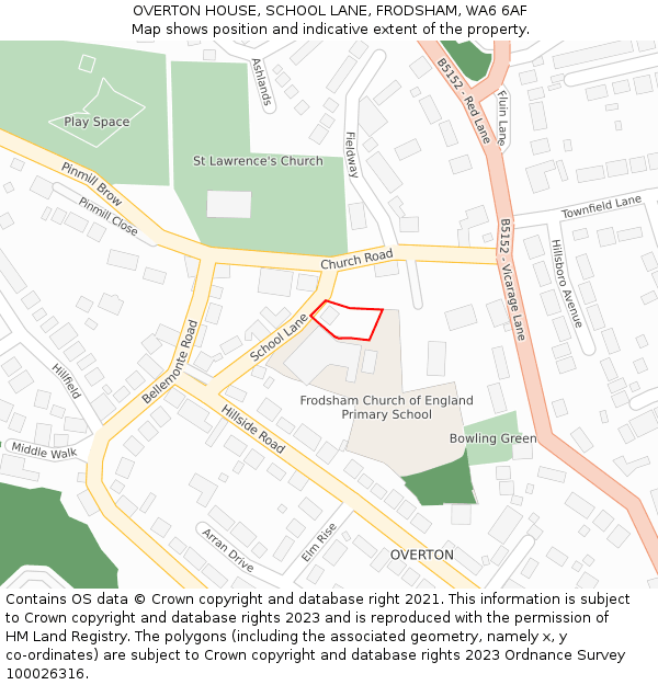 OVERTON HOUSE, SCHOOL LANE, FRODSHAM, WA6 6AF: Location map and indicative extent of plot