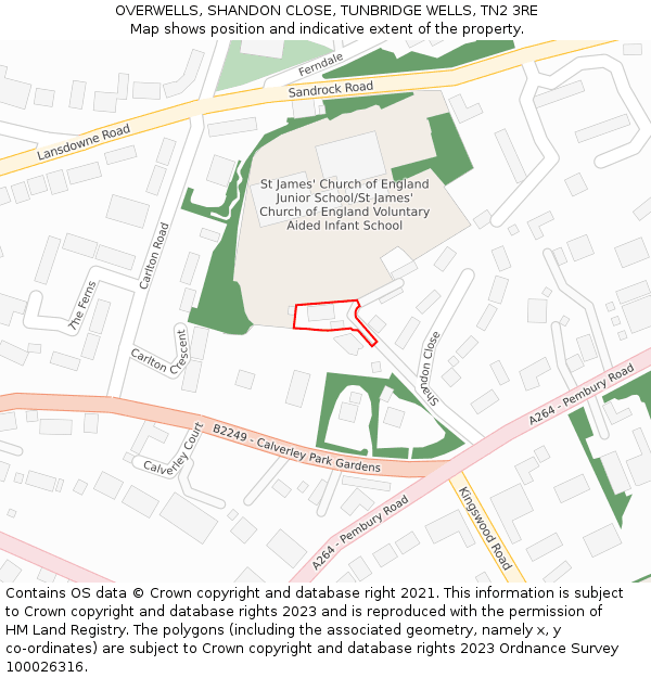 OVERWELLS, SHANDON CLOSE, TUNBRIDGE WELLS, TN2 3RE: Location map and indicative extent of plot