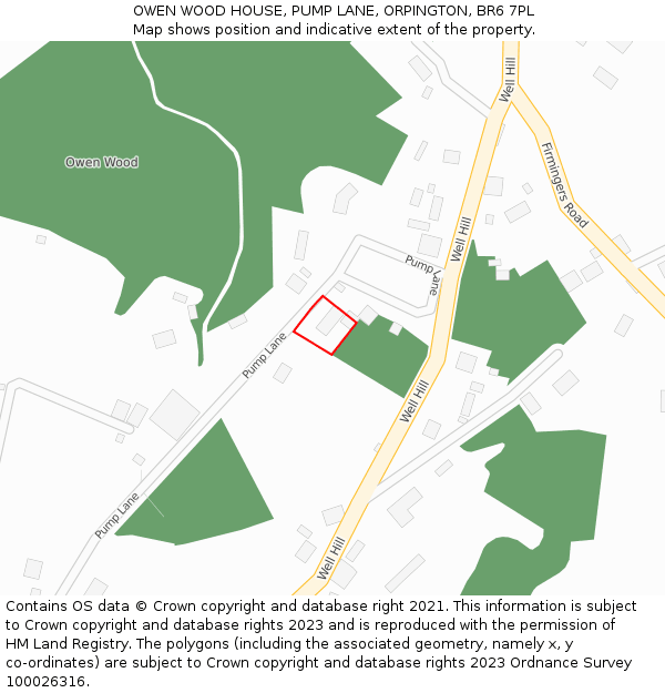 OWEN WOOD HOUSE, PUMP LANE, ORPINGTON, BR6 7PL: Location map and indicative extent of plot