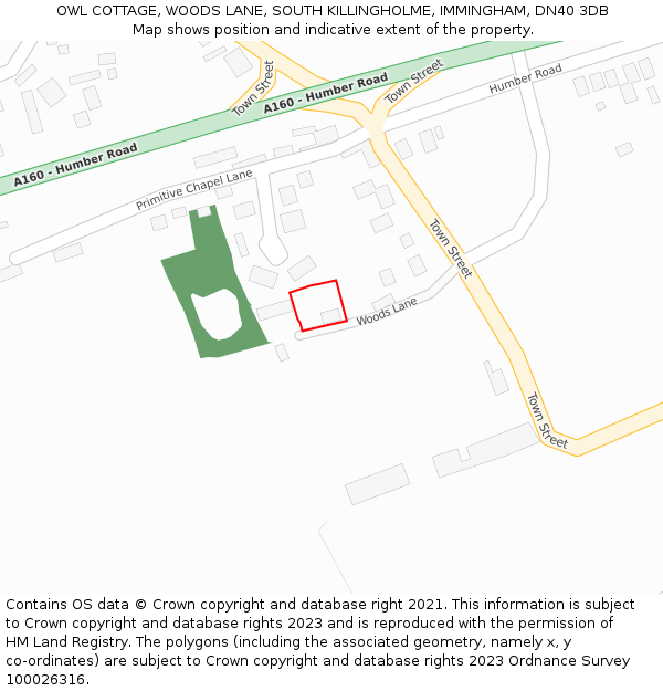 OWL COTTAGE, WOODS LANE, SOUTH KILLINGHOLME, IMMINGHAM, DN40 3DB: Location map and indicative extent of plot